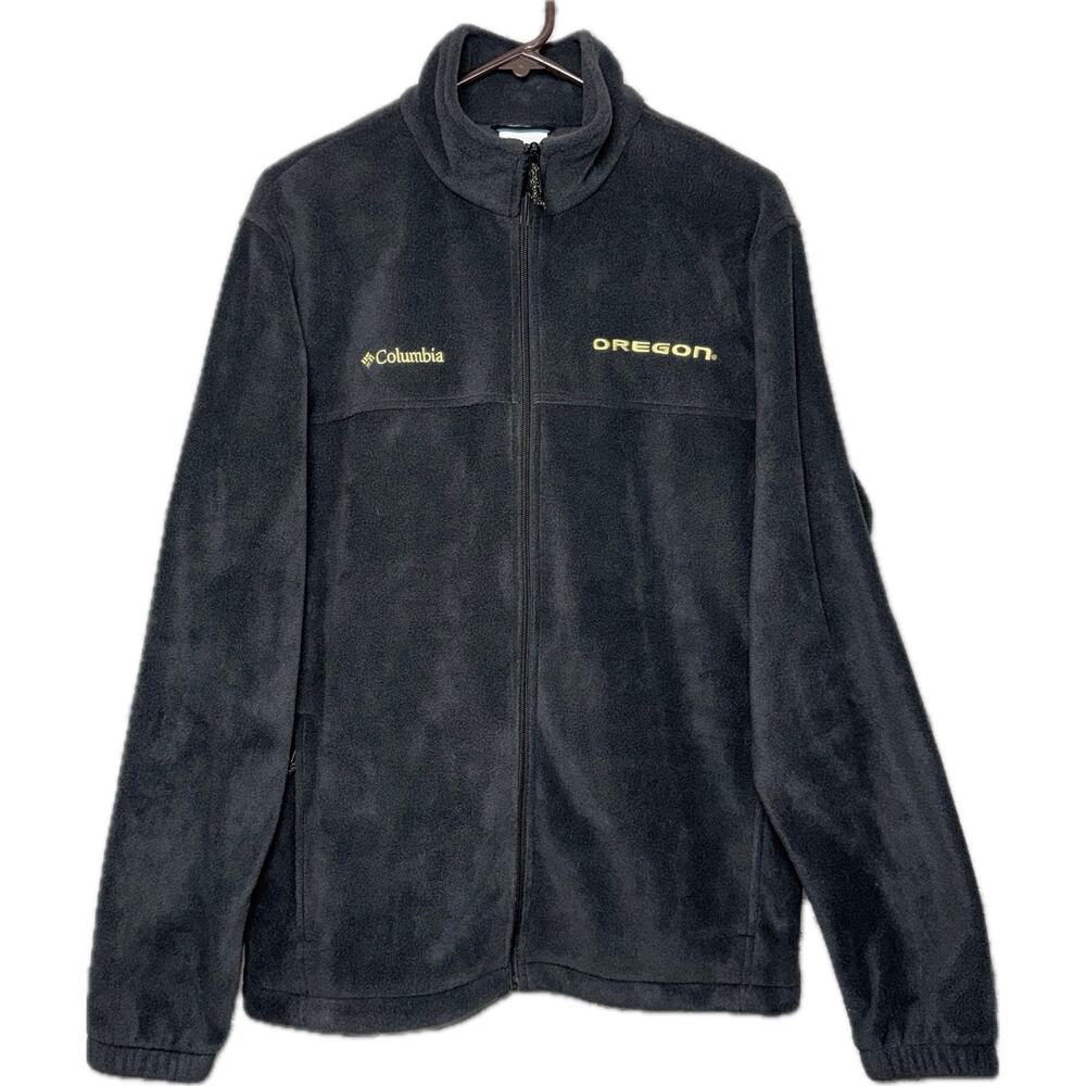 Columbia Oregon Ducks Mens Large Soft Black Zip Up Fleece Sweater Jacket NCAA